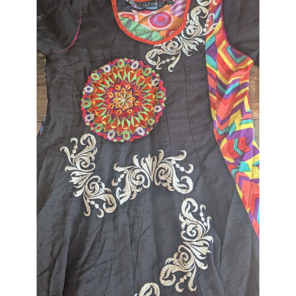 18 Fire Multi-Color Patchwork Embroidered Maxi Dr… - image 2